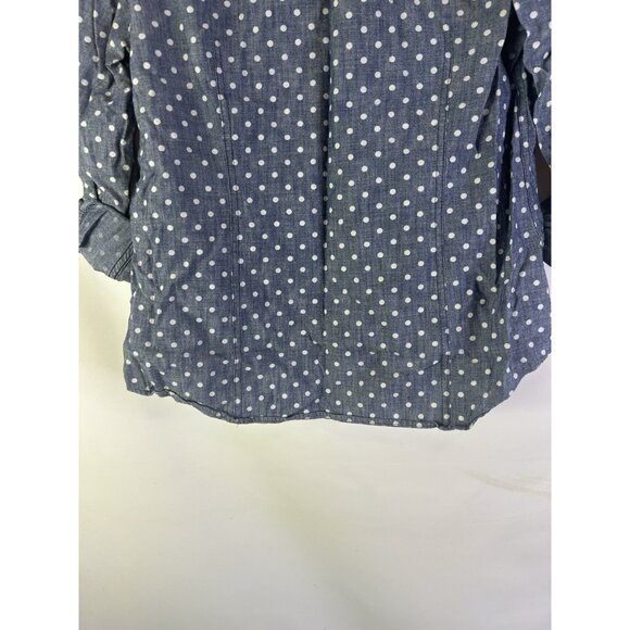 Talbots Chambray Denim Polka Dot Roll Sleeve Button Front Shirt - Picture 8 of 8